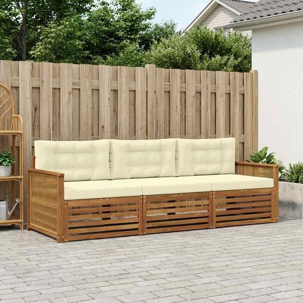 vidaXL Outdoor-Sofagarnitur mit Kissen 3 pcs Natur und Creme 3382968