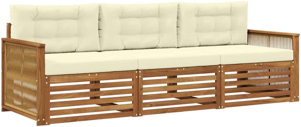 vidaXL Outdoor-Sofagarnitur mit Kissen 3 pcs Natur und Creme 3382968