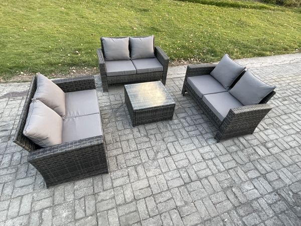 Fimous 6-Sitzer Rattan Gartenmöbel Sitzgruppe mit Quadratisch Couchtisch Doppelsitz-Sofa