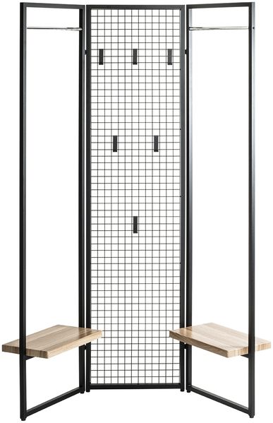 Garderobe >55599< Paravant / Raumteiler, schwarz, Metall, Eiche-MDF - 175x46cm (HxT)