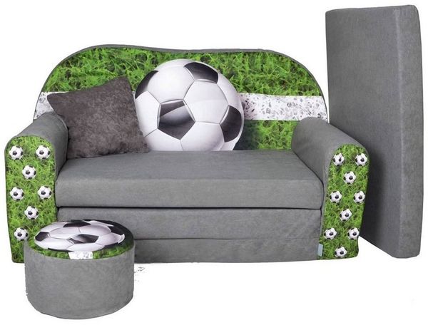 FORTISLINE Kindersitzgruppe Kindersofa Kindercouch Aufklappen Bettfunktion + Hocker W319