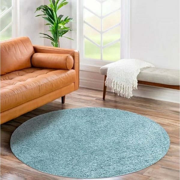 carpet city Shaggy Hochflor Teppich - Rund 160 cm - Türkis - Langflor Wohnzimmerteppich - Einfarbig Uni Modern - Flauschig-Weiche Teppiche Schlafzimmer Deko