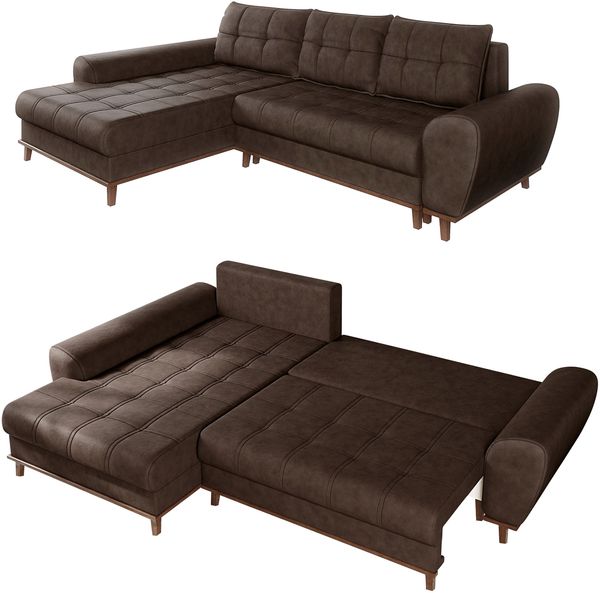 Ecksofa mit Schlaffunktion Bettkasten in Leder-Optik Mikrofaser Vintage Braun