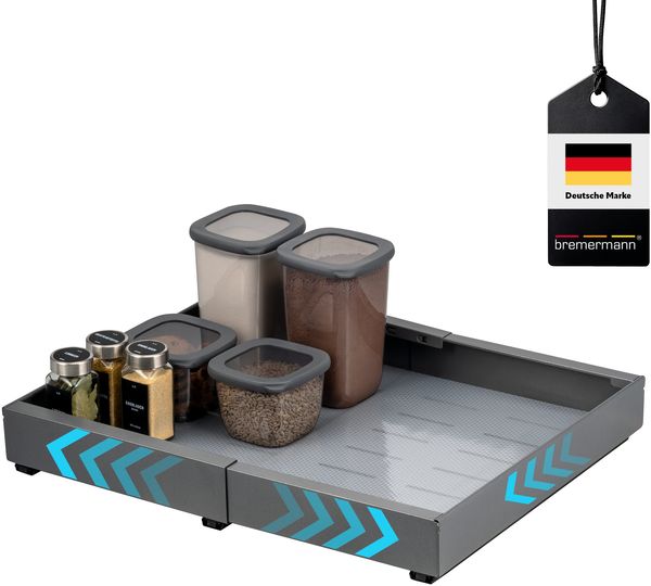 Teleskopschublade mit Einlegeboden, ausziehbar, Breite von 31-51 cm, zum Kleben oder Bohren, aus grauem Metall