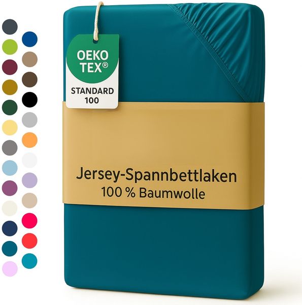 EXKLUSIV HEIMTEXTIL Jersey Spannbettlaken 60 x 120 cm Petrol 100% Baumwolle Öko - Tex Zertifiziert Bed-Sheet Bettlaken Spannbetttuch