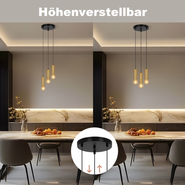 ZMH Pendelleuchte Esstisch E27 Gold Schwarz - Pendellampe 3 Flammig Esszimmerlampe Hängelampe Modern Hängeleuchte Metall Küchenlampe Hängend für Esszimmer Kücheninsel Ohne Leuchtmittel Bild 6