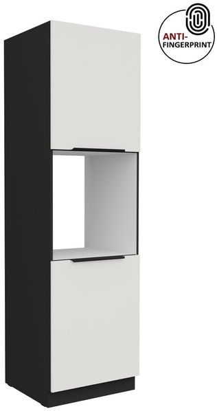 Küchen Hochschrank 60 cm Küche ARIA Weiss ultra matt + Schwarz matt, hochwertige Fronten mit Anti Fingerprint Beschichtung, Soft-Close Küchenzeile Küchenblock