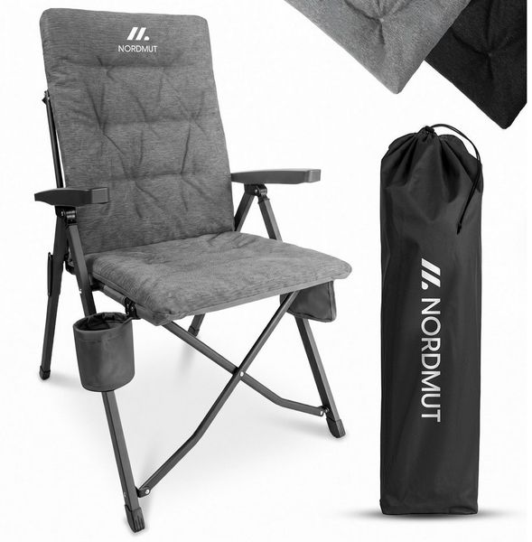 Nordmut Campingstuhl verstellbare Rückenlehne 4-fach, gepolstert, kompakt, Sitzen & Liegen (Spar-Set, 1 St), hohe Lehne, klappbar, 140kg belastbar, ergonomische Sitzform, Armlehne
