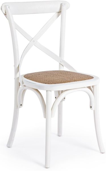 Stuhl Roscos aus Ulmenholz und Rattan, klassischer Stil, Weiß, langlebig und pflegeleicht