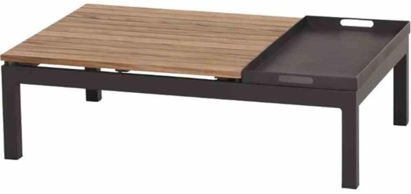 Siena Garden Lounge-Tisch Alvida Aluminium anthrazit/Teak mit Tablett 102x73,5 cm