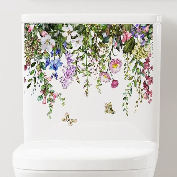 GarveeMore Wandsticker Grüne Pflanzenblätter Blumen Toilettenaufkleber Selbstklebende