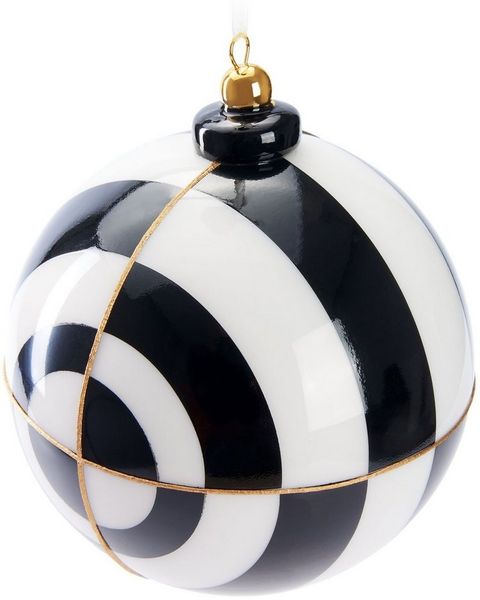 BRUBAKER Weihnachtsbaumkugel Premium Weihnachtskugel mit Kreis Muster - Gold, Schwarz und Weiß (1 St), 10 cm Glas Baumkugel mit Porzellan Topper - Handarbeit Christbaumkugel