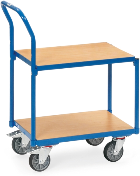 Fetra Etagen-Roller mit 2 Böden aus Holz, ohne Rand und Rohrschiebebügel