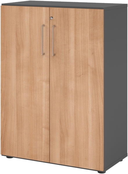 bümö Aktenschrank abschließbar, Büroschrank Holz 80cm breit in Graphit/Nussbaum - abschließbarer Schrank mit Aktenregal für's Büro & Arbeitszimmer, Büro Möbel Ordnerschrank mit Schloss, 938T3-G-N-BS