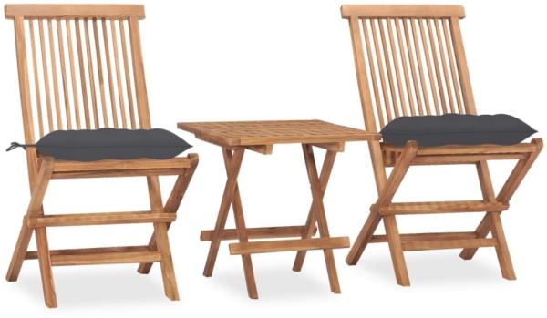 vidaXL 3-tlg. Garten-Essgruppe mit Kissen Klappbar Massivholz Teak 3063213