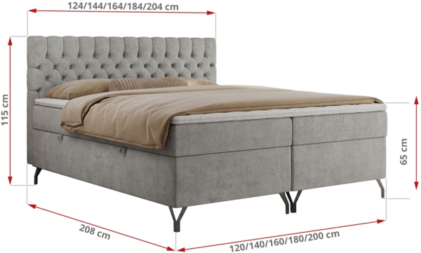 Boxspringbett mit Kopfteil und Topper, Polsterbett - GRIMALDI - 200 x 200 cm - Hellgrau Stoff - H4 Bild 5