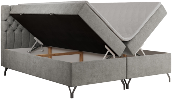 Boxspringbett mit Kopfteil und Topper, Polsterbett - GRIMALDI - 200 x 200 cm - Hellgrau Stoff - H4 Bild 4
