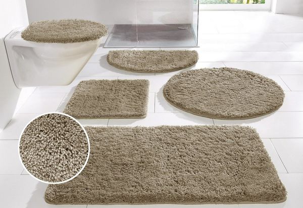 OTTO home Badematte Inga, Badezimmer Teppich, Badvorleger, Höhe 20 mm, rutschhemmend beschichtet, schnell trocknend, strapazierfähig, fußbodenheizungsgeeignet, Polyester, rechteckig, 3tlg Set Stand WC, Badteppich, unifarben, weich, als halbrund und rec...