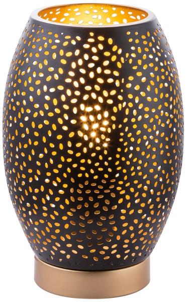 Tischleuchte, schwarz gold, Schirm mit Dekorstanzungen