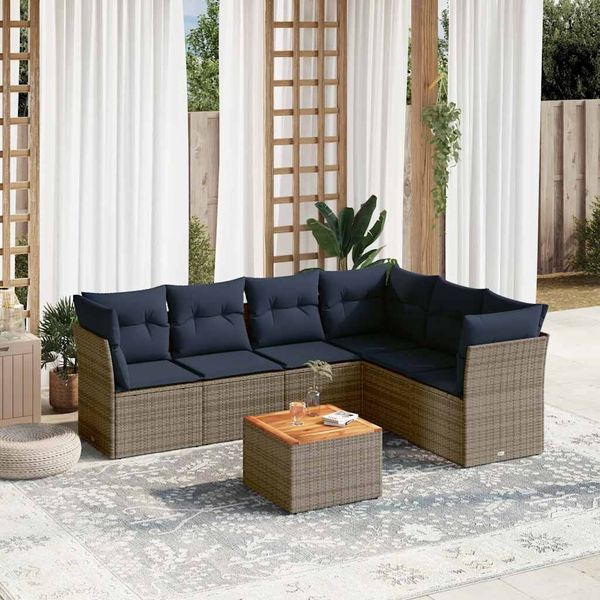vidaXL 7-tlg. Garten-Sofagarnitur mit Kissen Grau Poly Rattan 3255991