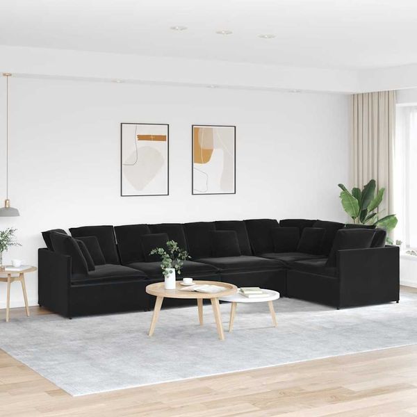 vidaXL Modulares Sofa mit Kissen Samt Schwarz 3321342