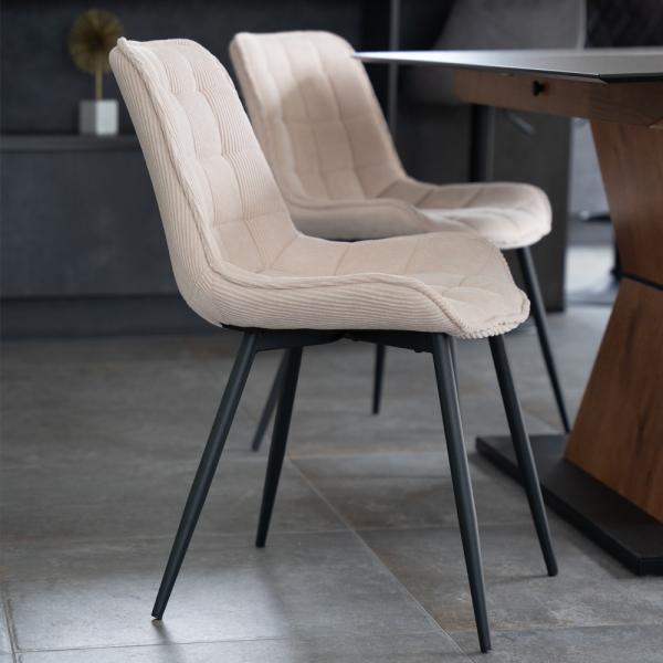 HOME DELUXE Polsterstuhl Esszimmer Cord IKALO – 2er Set Creme