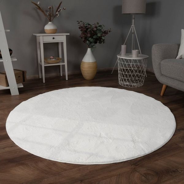 Paco Home Fellteppich Kunstfell Soft 380, rund, Höhe: 14 mm, Langflor, Kuschelteppich - besonders weich, Uni-Farben