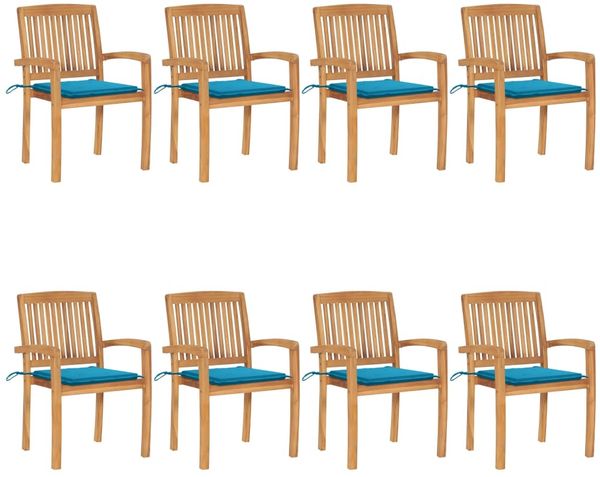 vidaXL Stapelbare Gartenstühle mit Kissen 8 Stk. Massivholz Teak 3073244