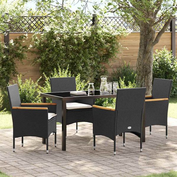 vidaXL Garten Essgruppe mit Kissen 5 pcs Schwarz Poly-Rattan 3379844