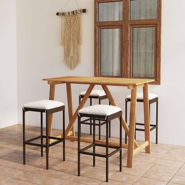 vidaXL 5-tlg. Gartenbar-Set mit Kissen Braun 3067962
