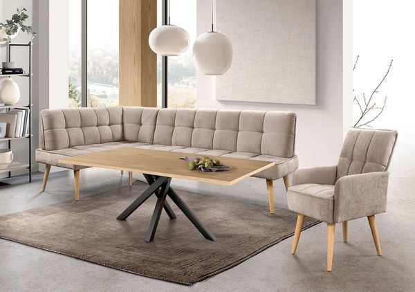 exxpo - sofa fashion Eckbank Latte, moderne Sitz- und Rückensteppung, bequem und elegant, hoher Holzfuß