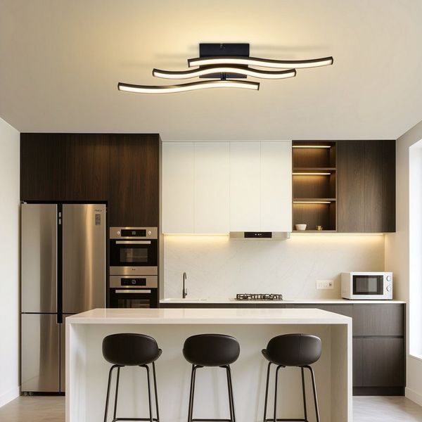 Nettlife Deckenleuchte Flur Schwarz 6W 3000K Modern Innen Wellen Design Warmweiß, LED fest integriert, Warmweiß, Schlafzimmerlampe Warmweiß LED Deckenbeleuchtung für Küche Flur