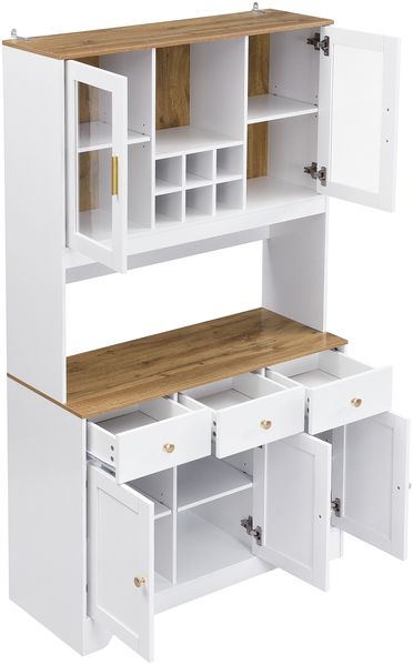 Hochschrank aus MDF mit Glastüren & Schubladen, 94,5x30x175,5 cm, Weiß/Holzoptik Bild 8