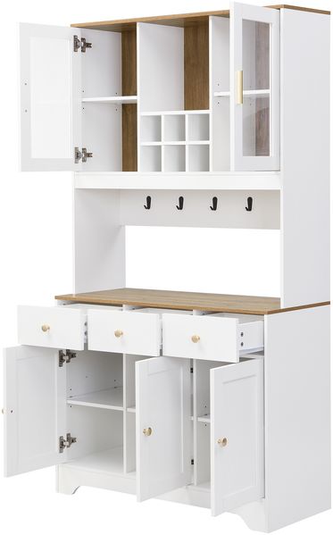 Hochschrank aus MDF mit Glastüren & Schubladen, 94,5x30x175,5 cm, Weiß/Holzoptik Bild 6