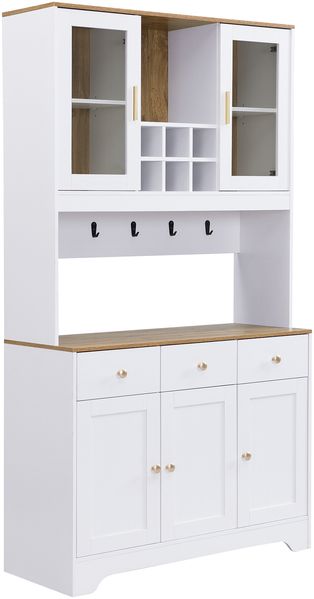 Hochschrank aus MDF mit Glastüren & Schubladen, 94,5x30x175,5 cm, Weiß/Holzoptik Bild 7
