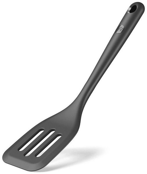 Hoffmann Germany Pfannenwender Küchenhelfer Silikon Edelstahl 30 cm anthrazit, Edelstahlkern, Schlitze, 200°C, spülmaschinenfest