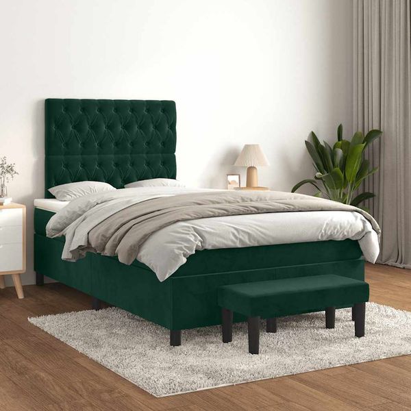 vidaXL Boxspringbett mit Matratze Dunkelgrün 120x200 cm Samt 3138016