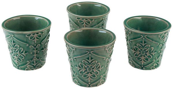 Viana Übertopf Keramik Übertopf Set Grün Ø7cm H8cm - Pflanzgefäß Dekoration, 4 Stück