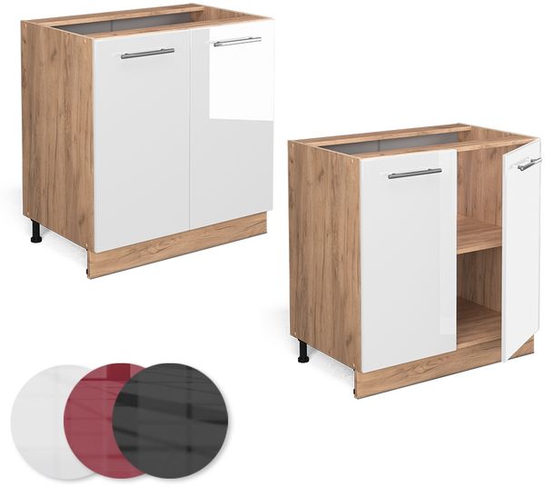 Küchenunterschrank Fame-Line Weiß Hochglanz 80 cm mit Regal, ohne Arbeitsplatte Vicco Bild 5