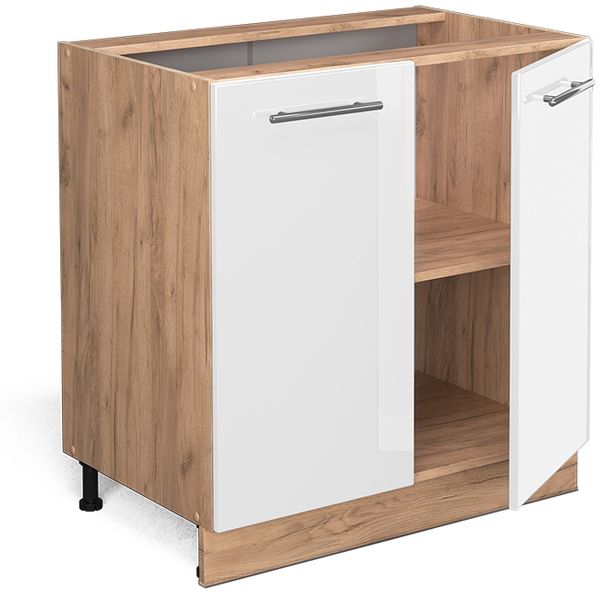 Küchenunterschrank Fame-Line Weiß Hochglanz 80 cm mit Regal, ohne Arbeitsplatte Vicco Bild 4