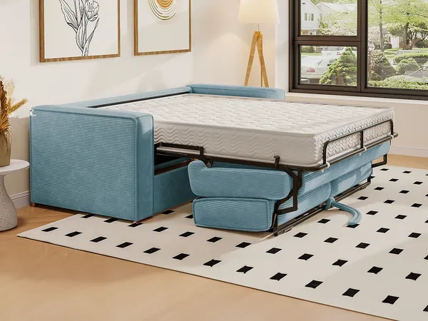 Vente-unique - LORETO Sofa SamtStoff Blau - B 223 cm95 cm x H 90 cm x L 195 cm