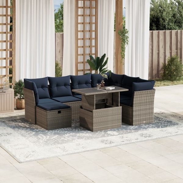 vidaXL 8-teiliges Gartensofa-Set mit Kissen, grau, Polyrattan 3274681