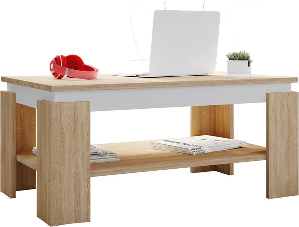 VCM Beistelltisch & Couchtisch Rolas 918840 Sonoma-Eiche / Weiß H. 41 x B. 90 x T. 53cm