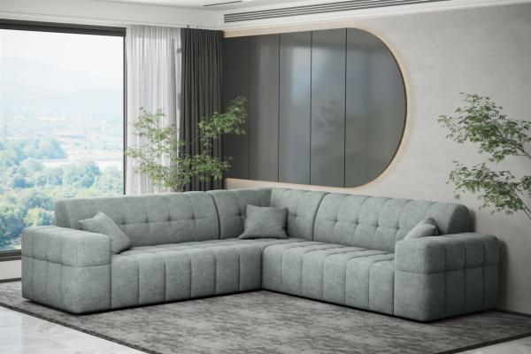 Ecksofa Designersofa NANCY in Stoff Perfekt Harmony Eisblau Seite Universal