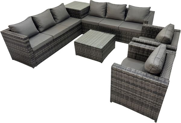 Fimous Dark Mixed Grey Rattan Gartenmöbel Set Ecksofa 2 Tische mit 2 Stühlen Bild 2