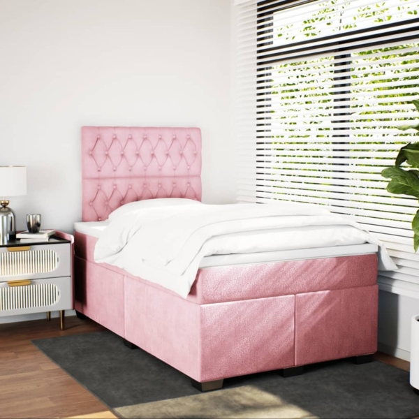 vidaXL Boxspringbett mit Matratze Rosa 120x200 cm Samt 3290893 Bild 2