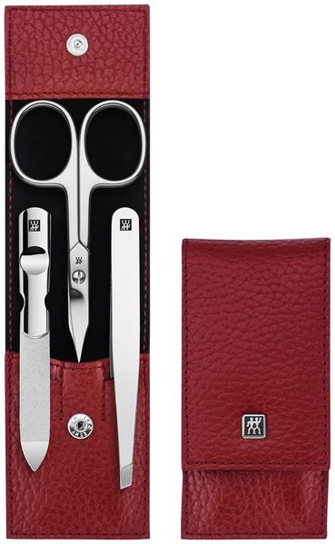 Zwilling Classic Nagelpflege-Set rot 3-tlg. Druckknopf-Etui, Rindleder
