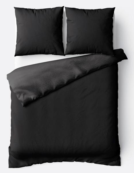 Moderne Plüschbettwäsche mit Reißverschluss - einfarbig, wendbar & warmhaltend Schwarz 155x220cm + 80x80cm Kissenbezug