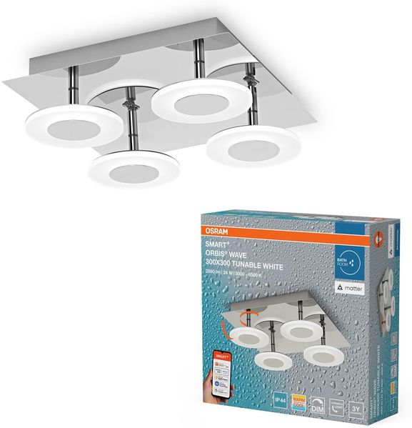Osram SMART+ Matter Orbis Wall Wave LED Wandleuchte 300x300 mm Silber, 24W, 1500lm, 3000-6500K TW, IP44 Bad