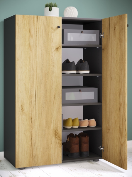 VCM Schuhschrank Lona 919593 Anthrazit / Honig-Eiche H. 110 x B. 70 x T. 39 cm Bild 2
